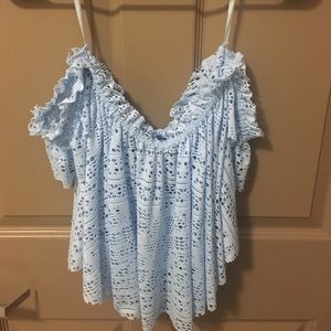 Baby Blue Off the Shoulder Crop Top